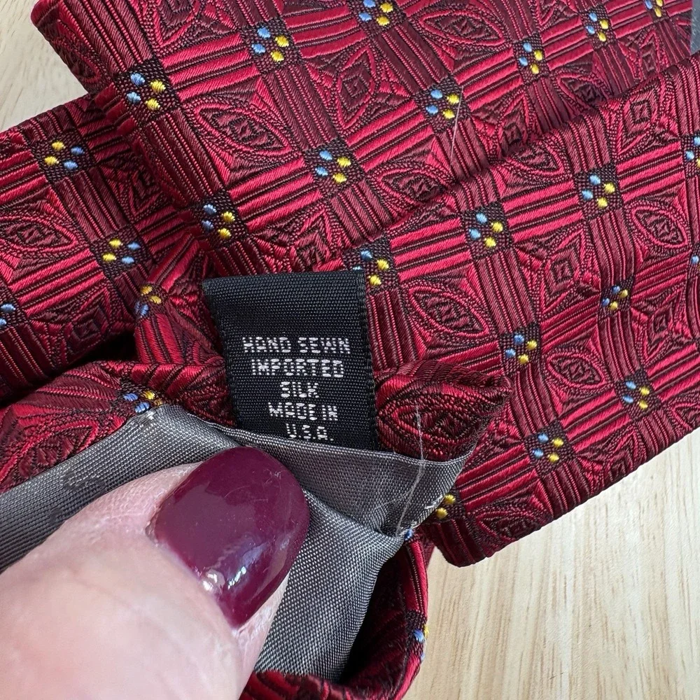 Robert Talbott Men's Red Geometric Woven Silk Designer Tie One Size